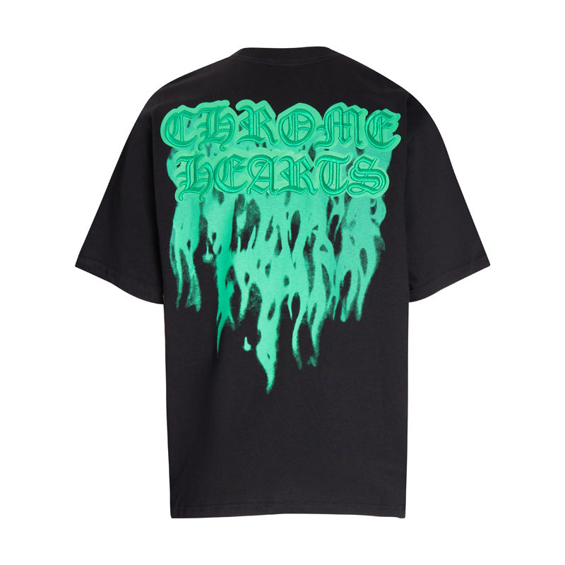 Chrome Heart T Shirts Croix Flame Sanskrit Embroidery Printed T-Shirt Fashion Short Sleeve