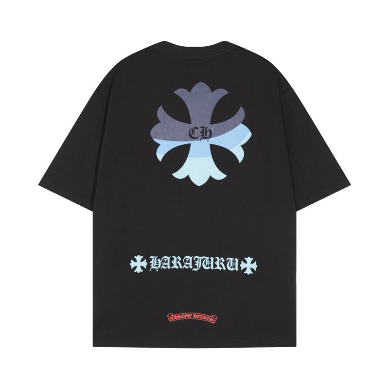 Chrome Heart T Shirts Croix Cross Color Leather Printed Short Sleeve T-Shirt