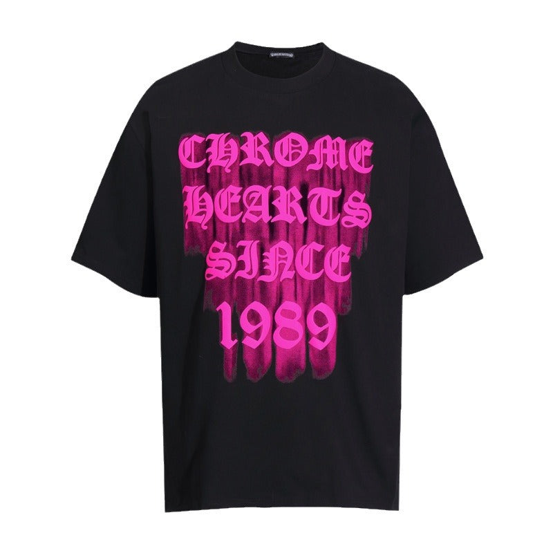 Chrome Heart T Shirts Logo Letter Print Crew Neck T-Shirt Loose Short Sleeves