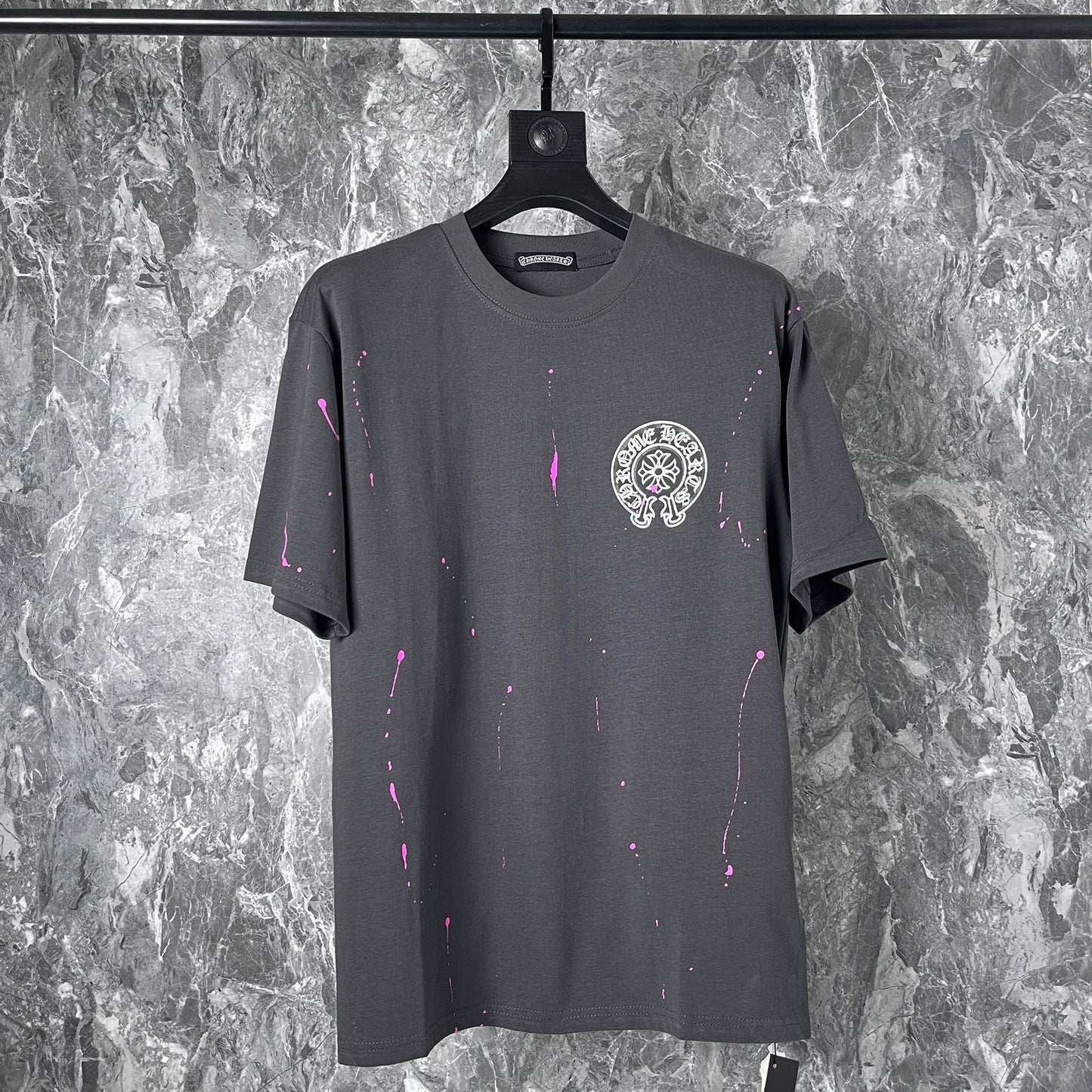 Chrome Heart T Shirts Cross Leather Print Short Sleeve T-Shirt Loose