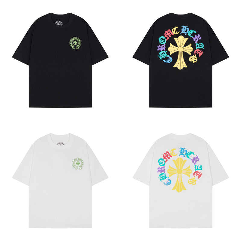 Chrome Heart T Shirts Cross Print Short Sleeve T-Shirt Loose