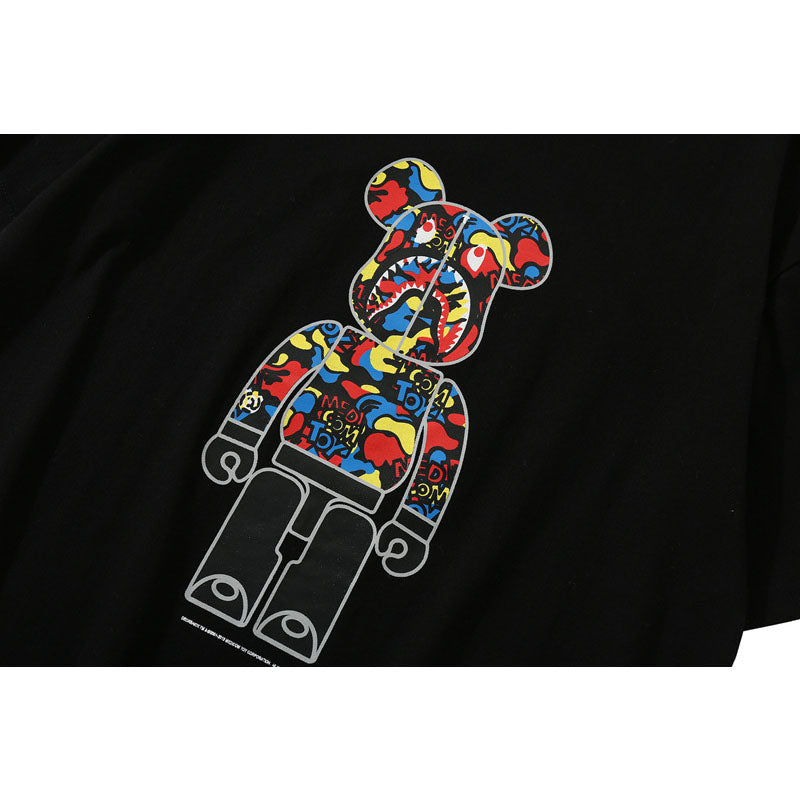 Bape Bearbrick T-Shirt Spring And Summer Leisure Loose Classic Cartoon Print