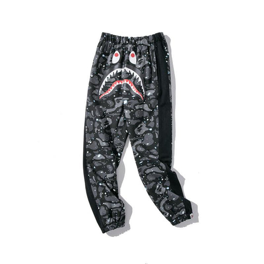 Bathing Ape Pant Shark Head Print Luminous Starry Sky Trousers Men's and Women's Casual Pants Sweatpants