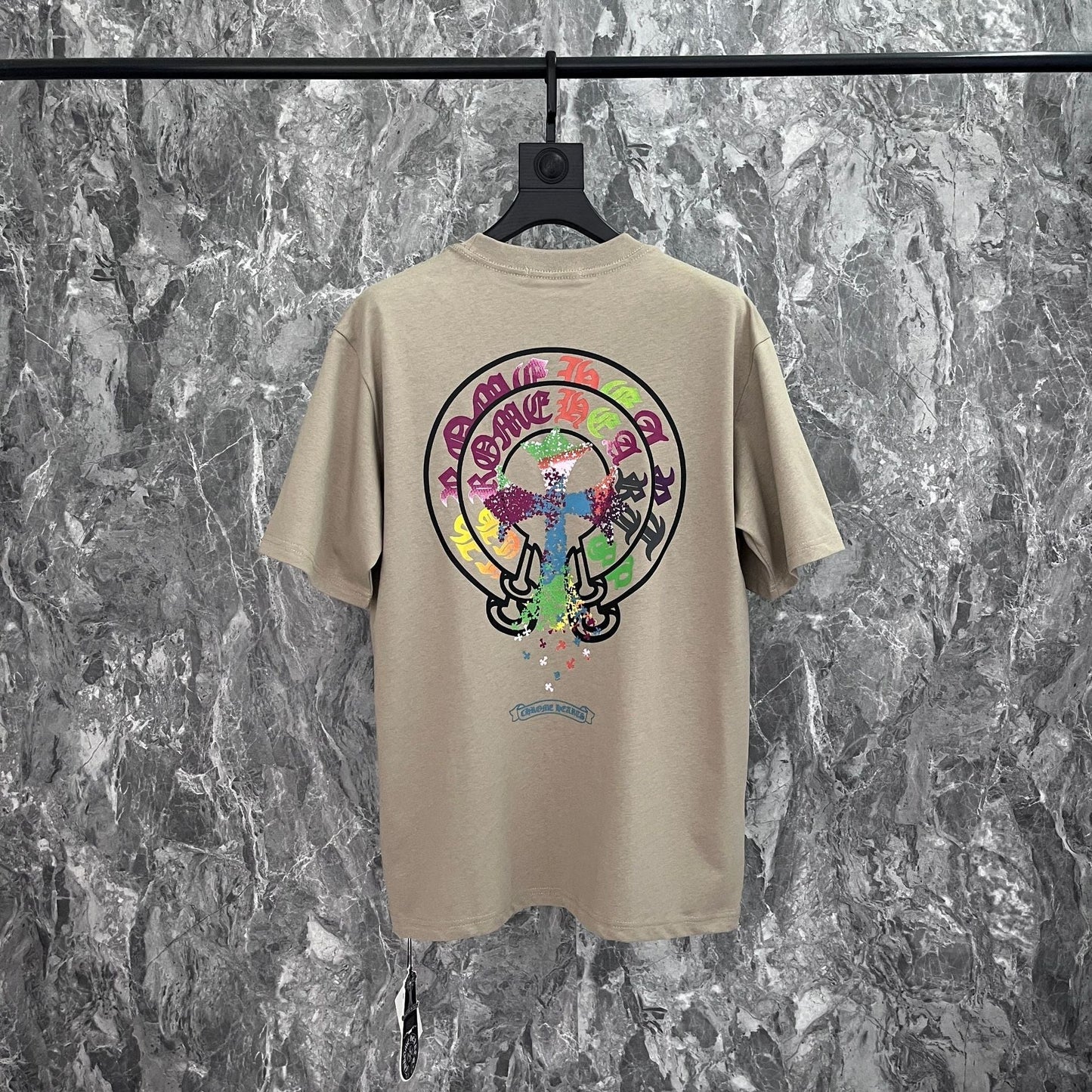 Chrome Heart T Shirts Crowe Sanskrit Horseshoe Wash Old Short Sleeve Loose Crew Neck T-Shirt