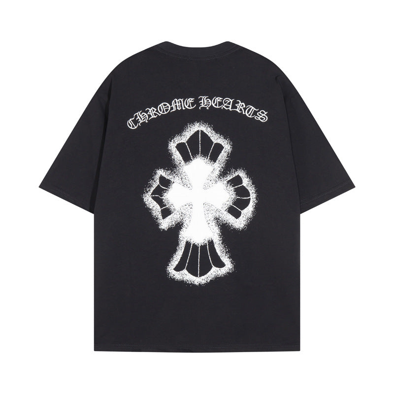 Chrome Heart T Shirts Croix Cross Leather Printed Short Sleeve T-Shirt