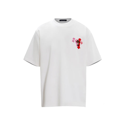 Chrome Heart T Shirts Sanskrit Rainbow Cross Foam Short Sleeve T-Shirt