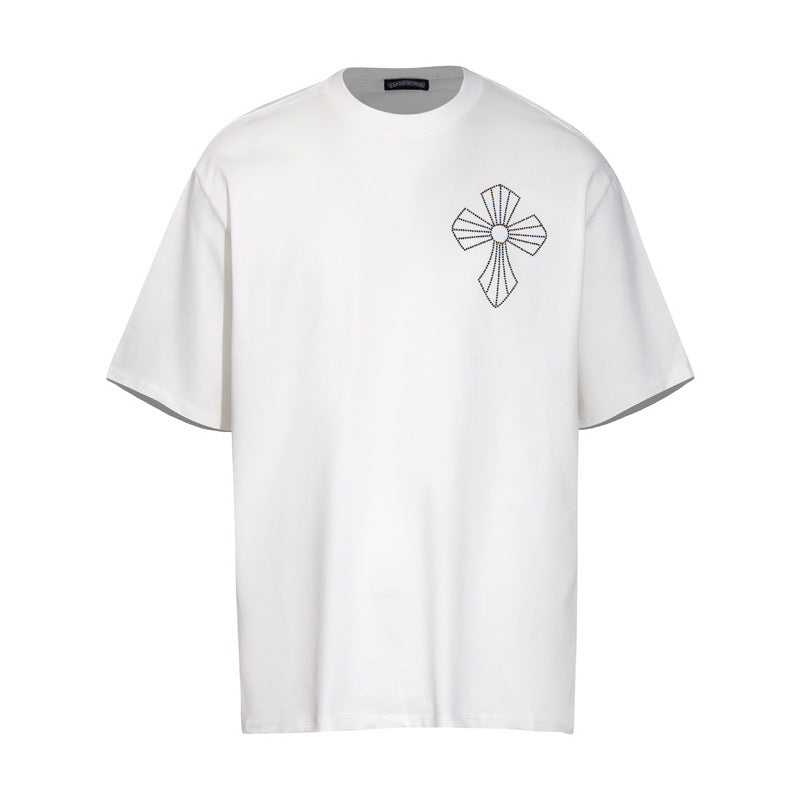 Chrome Heart T Shirts T-Shirt Hot Diamond Angel Wings Cross Cotton Short Sleeve