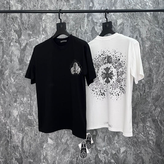 Chrome Heart T Shirts Cross Print Short Sleeve T-Shirt Loose