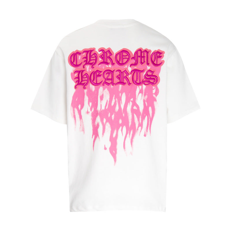 Chrome Heart T Shirts Croix Flame Sanskrit Embroidery Printed T-Shirt Fashion Short Sleeve
