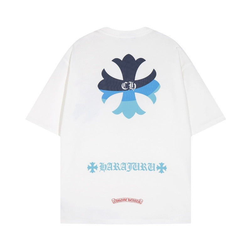 Chrome Heart T Shirts Croix Cross Color Leather Printed Short Sleeve T-Shirt