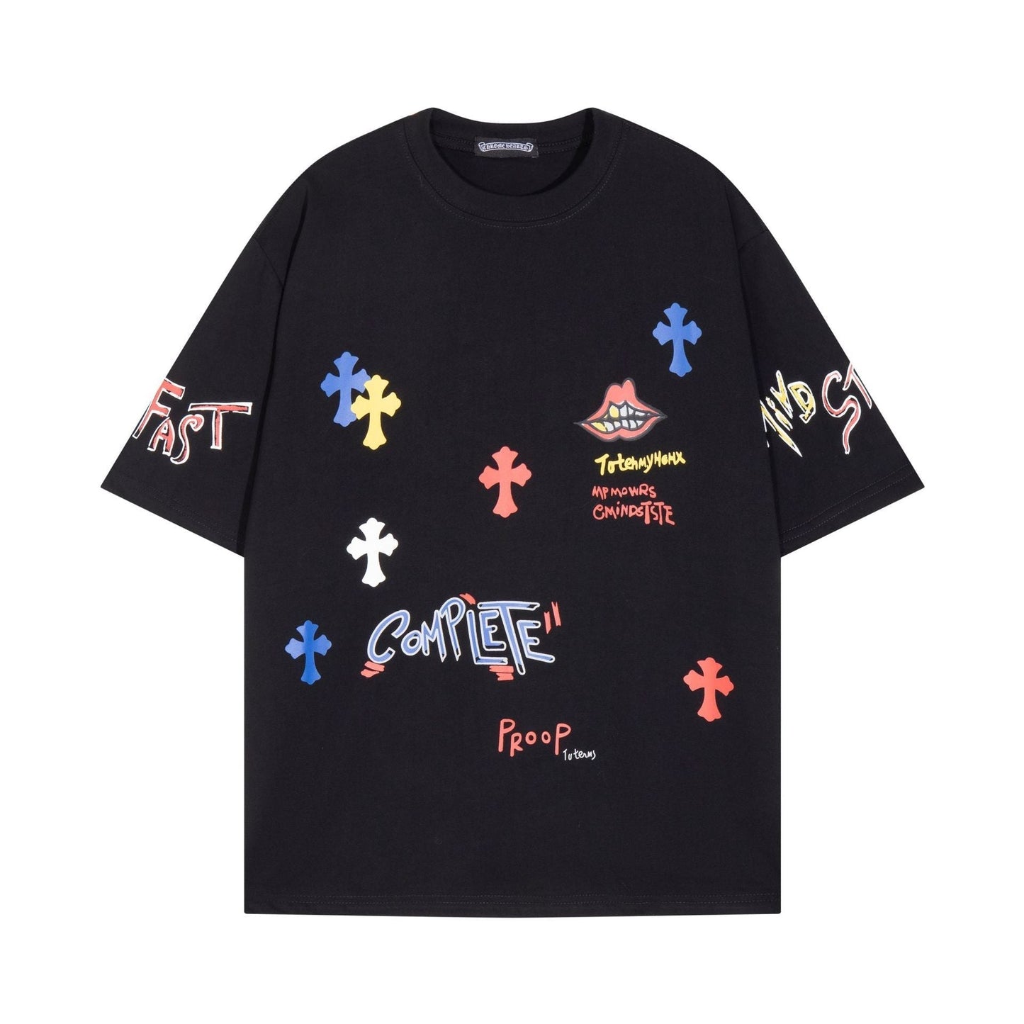 Chrome Heart T Shirts Cross Print Sanskrit Hand Painted Graffiti Short Sleeve T-Shirt