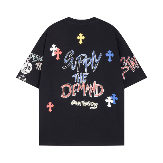 Chrome Heart T Shirts Cross Print Sanskrit Hand Painted Graffiti Short Sleeve T-Shirt