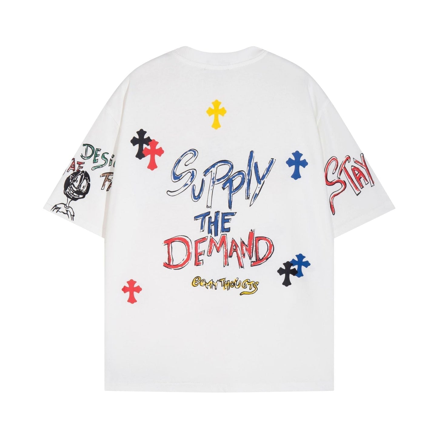 Chrome Heart T Shirts Cross Print Sanskrit Hand Painted Graffiti Short Sleeve T-Shirt