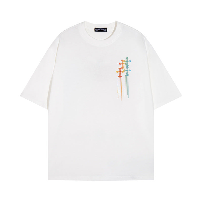Chrome Heart T Shirts Cross Color Printed Short Sleeve T-Shirt Loose