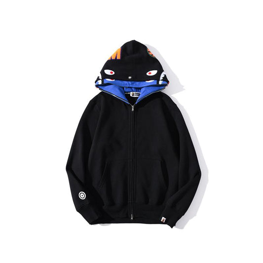 Bathing Ape Jacket Autumn and Winter Solid Color Blue Pink Double Hood Sweater Men and Women Zipper Fleece Padded Coat