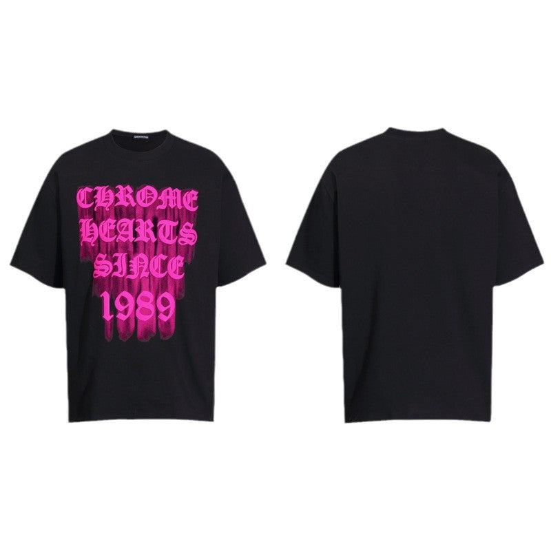Chrome Heart T Shirts Croix Cross Leather Printed Short Sleeve T-Shirt