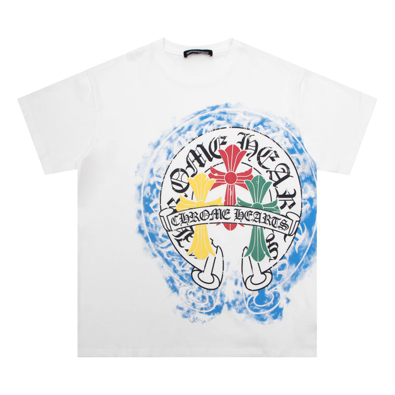 Chrome Heart T Shirts Crowe Cross Horseshoe Hot Diamond T-Shirt Short Sleeve