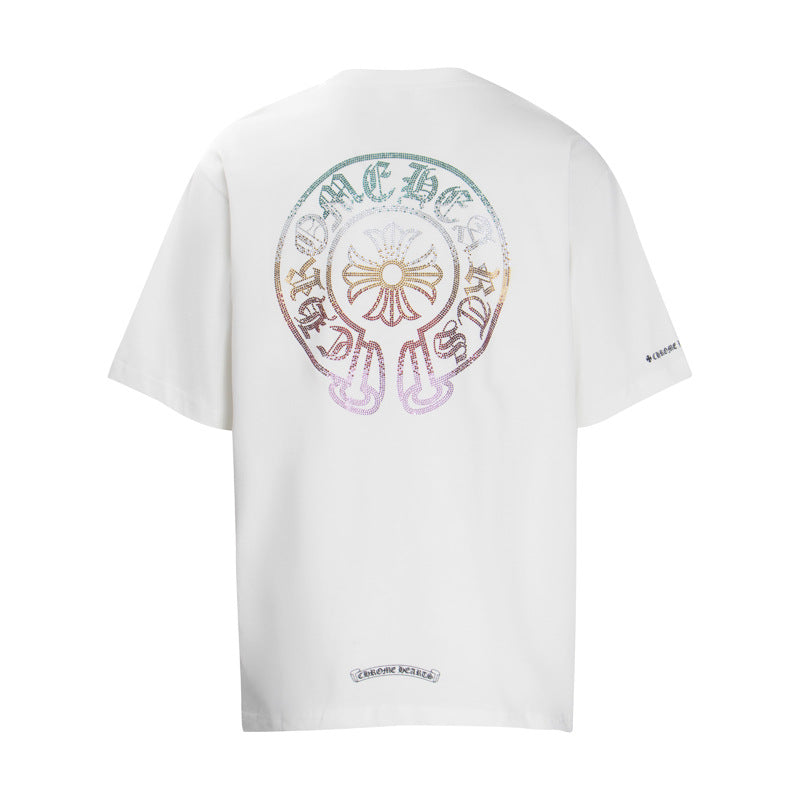 Chrome Heart T Shirts Horseshoe Sanskrit Cross Color Hot Diamond Short Sleeve T-Shirt