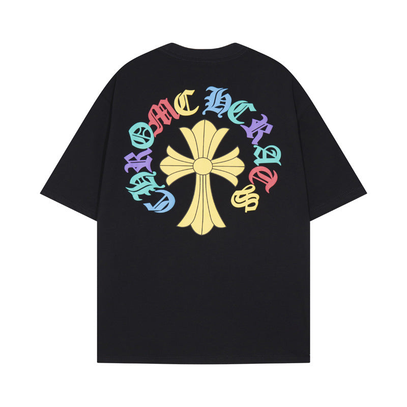 Chrome Heart T Shirts Cross Print Short Sleeve T-Shirt Loose