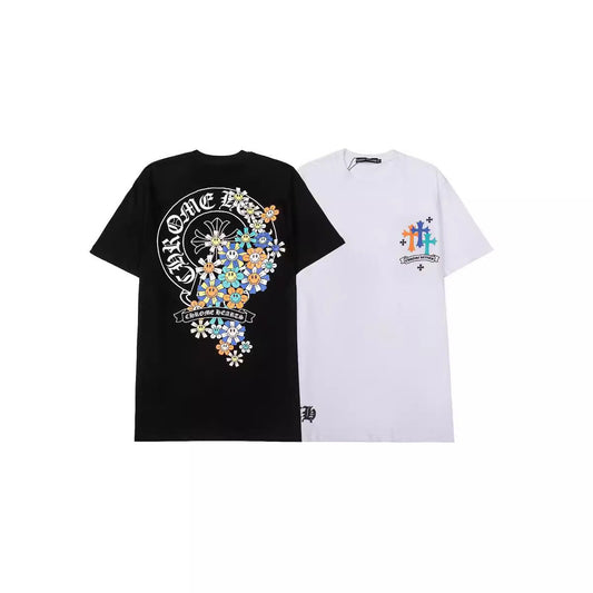 Chrome Heart T Shirts Croix Cross Color Leather Printed Short Sleeve T-Shirt