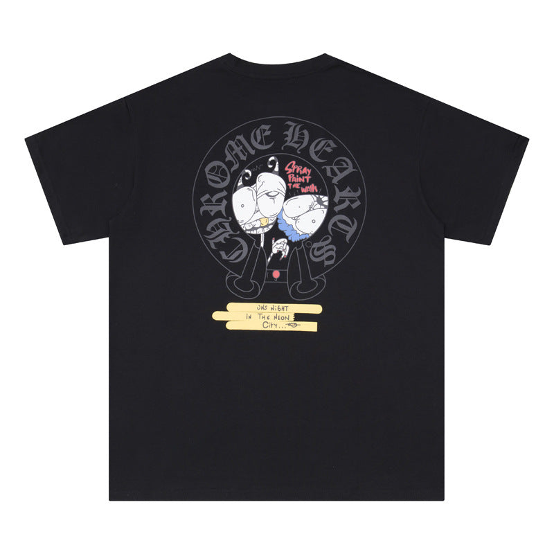 Chrome Heart T Shirts Crowe Cartoon Comic Print Short Sleeve