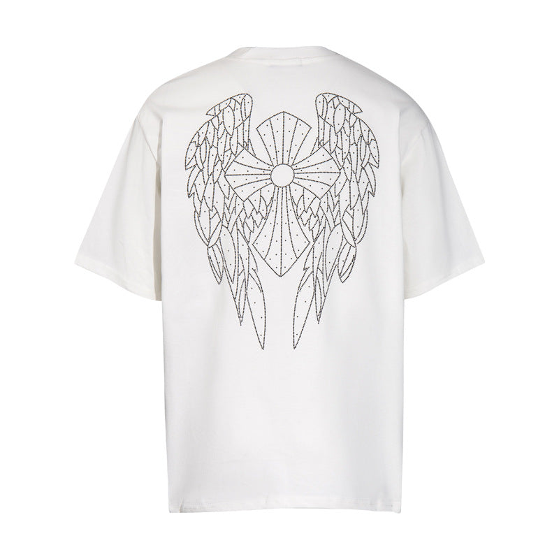 Chrome Heart T Shirts T-Shirt Hot Diamond Angel Wings Cross Cotton Short Sleeve
