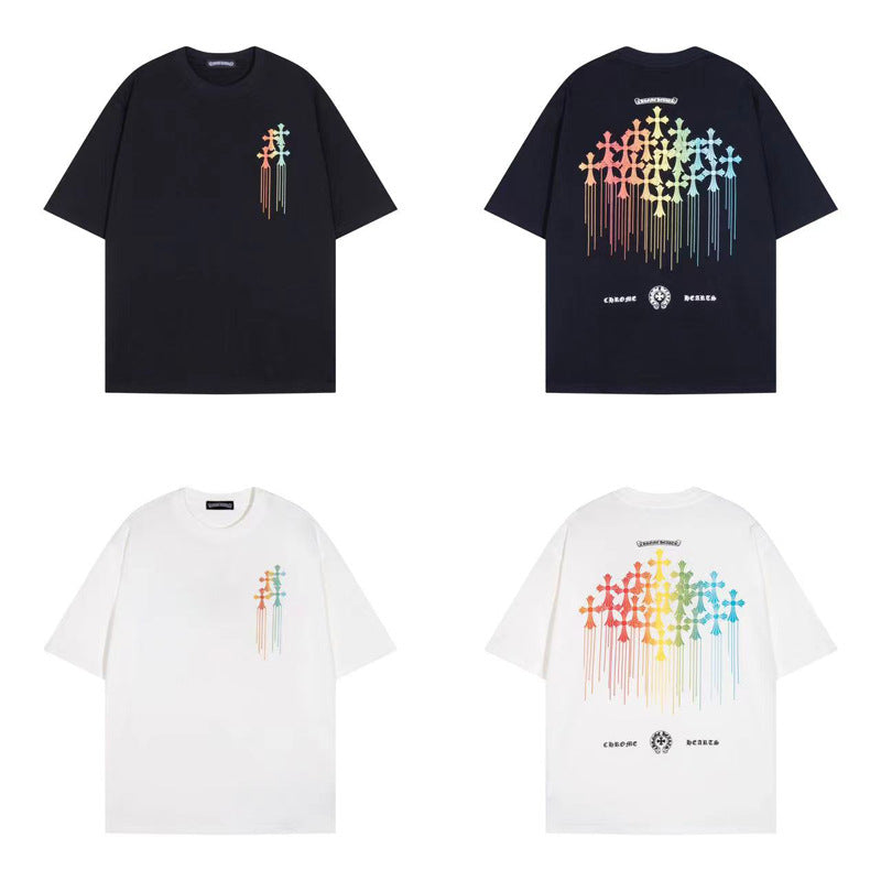 Chrome Heart T Shirts Cross Color Printed Short Sleeve T-Shirt Loose