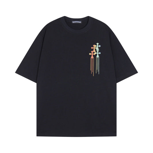 Chrome Heart T Shirts Cross Color Printed Short Sleeve T-Shirt Loose