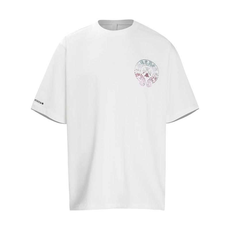 Chrome Heart T Shirts Horseshoe Sanskrit Cross Color Hot Diamond Short Sleeve T-Shirt