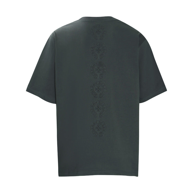 Chrome Heart T Shirts Crowe Cross Print Short Sleeve T-Shirt Loose