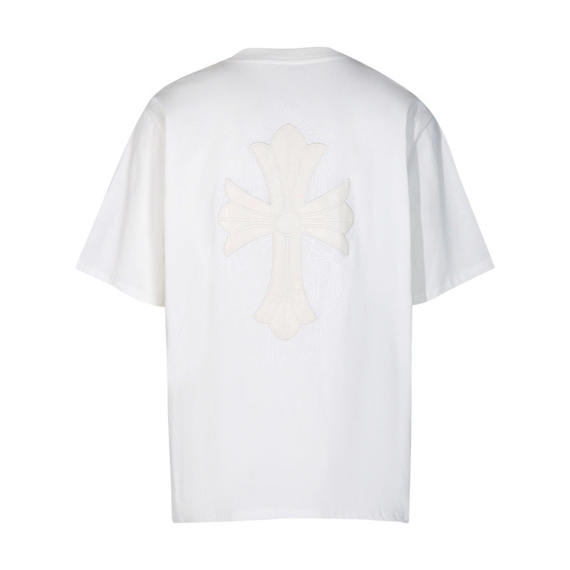 Chrome Heart T Shirts Croix Cross Color Embroidery Printed Short Sleeve T-Shirt Loose