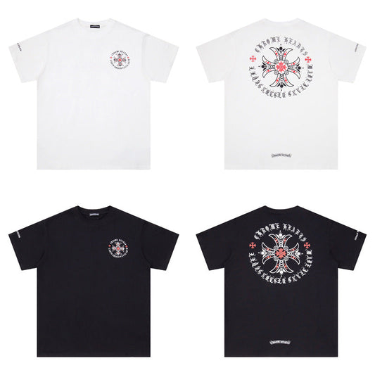 Chrome Heart T Shirts Red Cross Sanskrit Letter Short Sleeve T-Shirt
