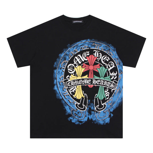Chrome Heart T Shirts Crowe Cross Horseshoe Hot Diamond T-Shirt Short Sleeve