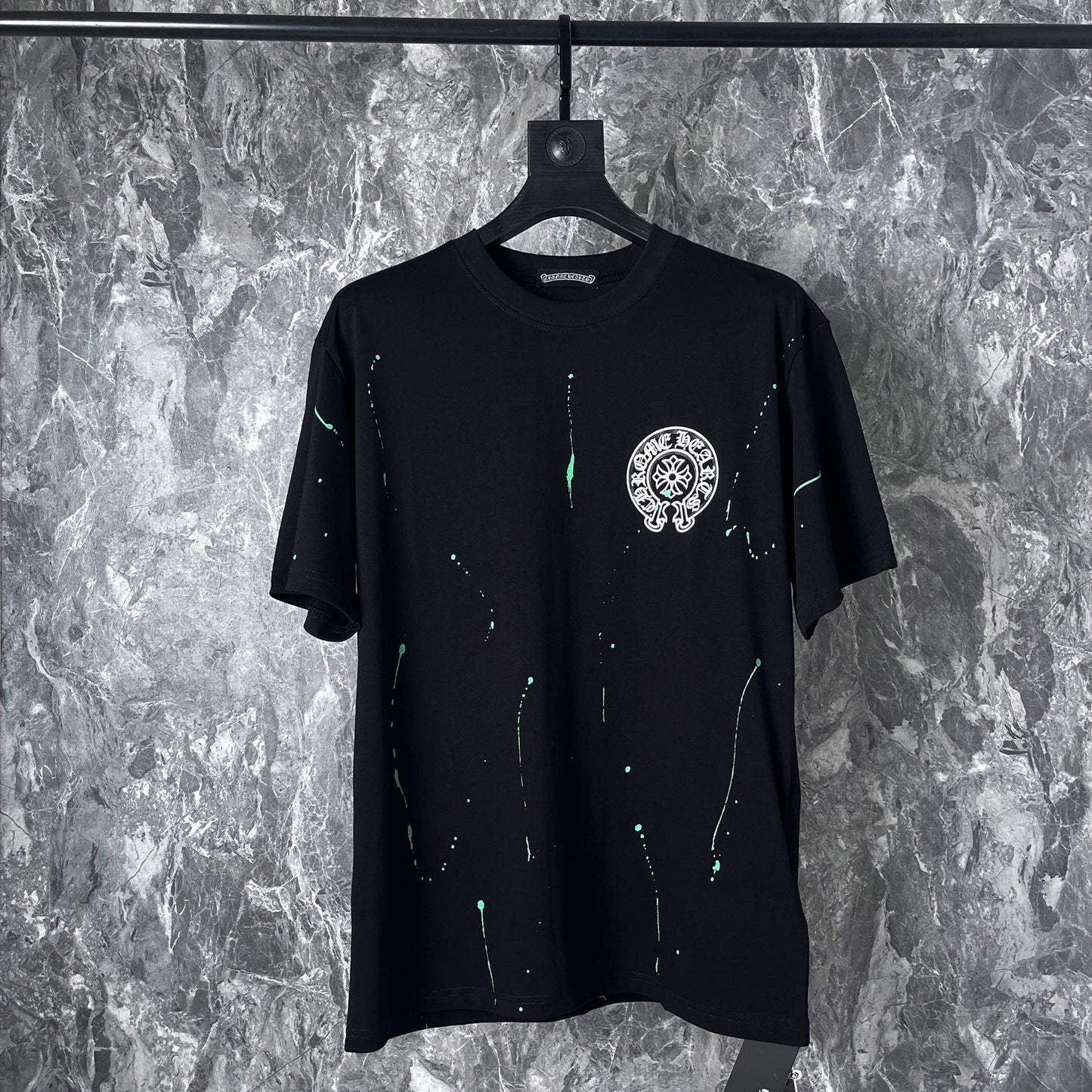 Chrome Heart T Shirts Cross Leather Print Short Sleeve T-Shirt Loose