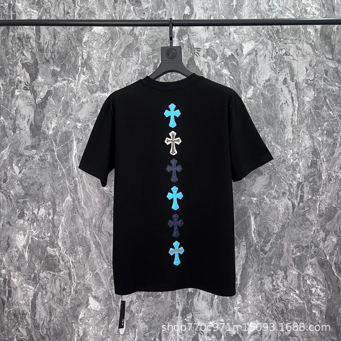 Chrome Heart T Shirts Cross Leather Print Short Sleeve T-Shirt Loose