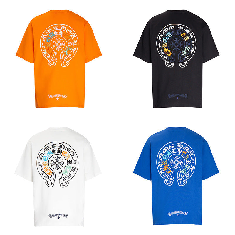 Chrome Heart T Shirts Horseshoe Patch Embroidery Short Sleeve T-Shirt