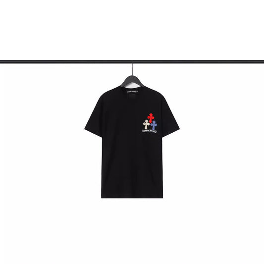Chrome Heart T Shirts Croix Cross Color Leather Printed Short Sleeve T-Shirt