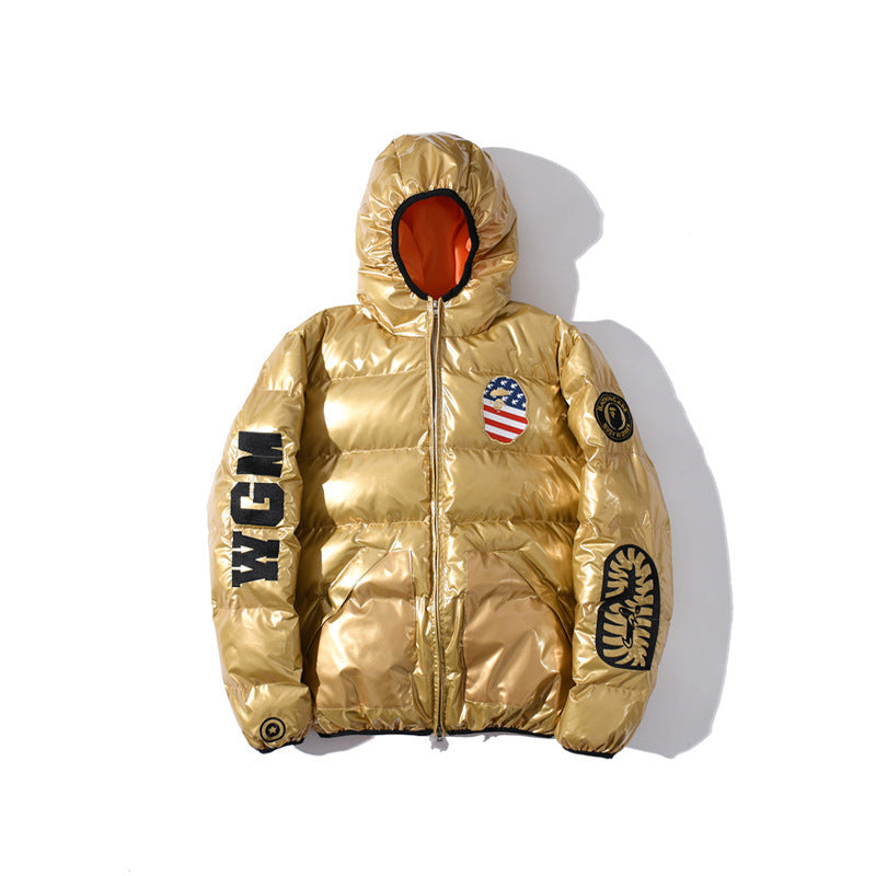 Bathing Ape Shark Head Badge Embroidery Cotton-Padded Coat Warm down Cotton Jacket Men and Women