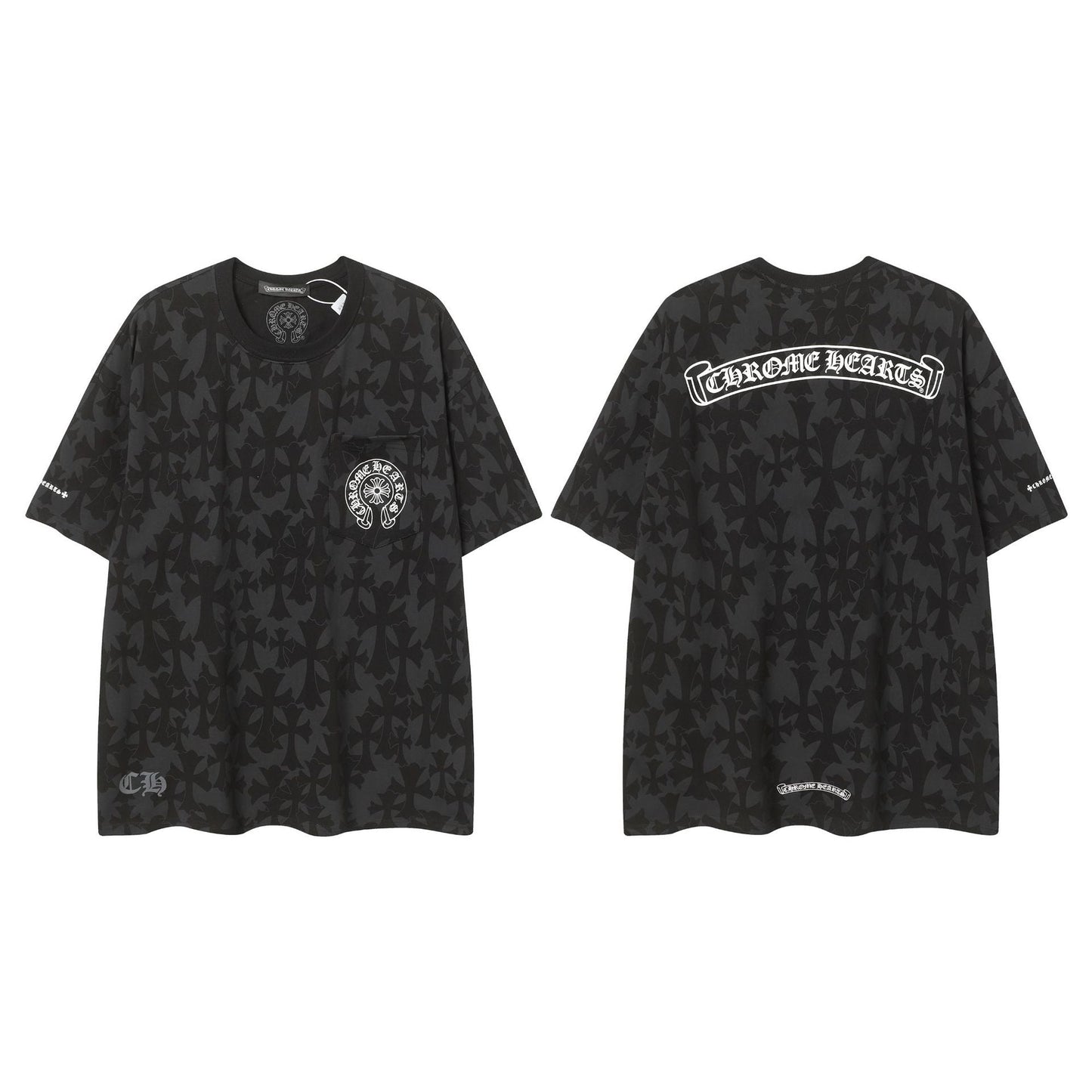 Chrome Heart T Shirts Sanskrit logo embroidery fashion versatile loose T-shirt