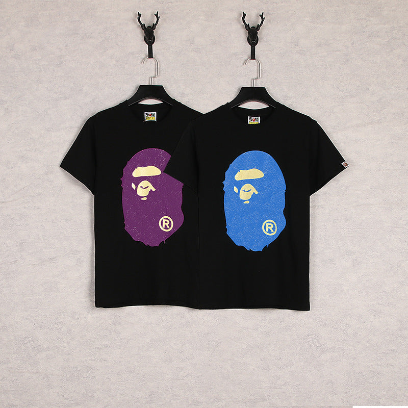 Bathing Ape T-Shirt Summer Cartoon Print Casual Large Size Loose Men's and Women's round Neck Short Sleeve T-shirt