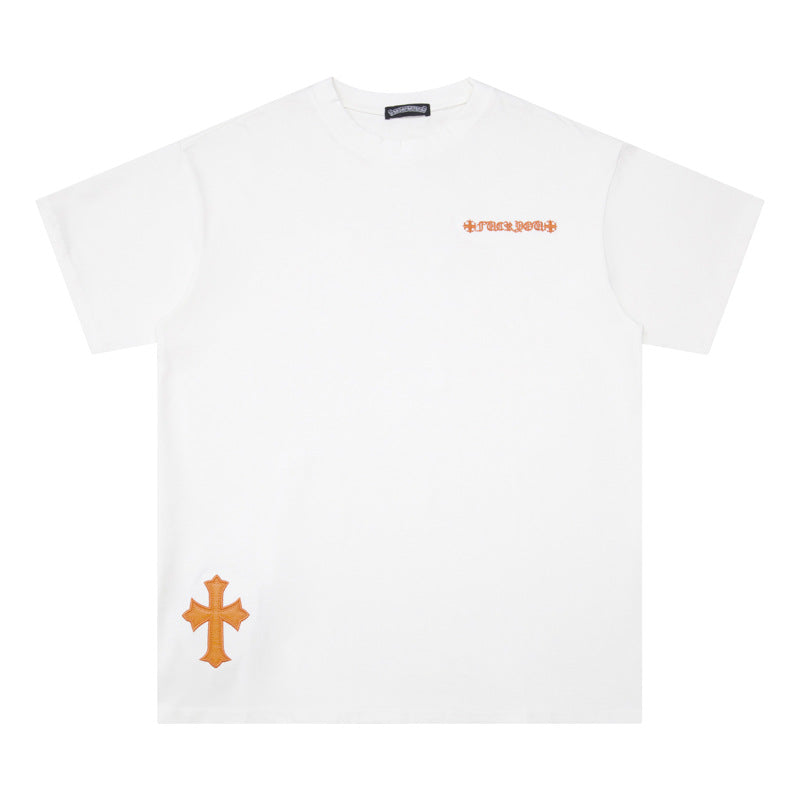 Chrome Heart T Shirts Cross Leather Print Short Sleeve T-Shirt Loose