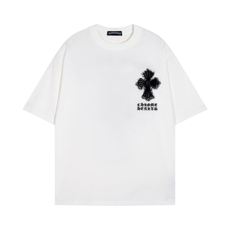 Chrome Heart T Shirts Croix Cross Leather Printed Short Sleeve T-Shirt