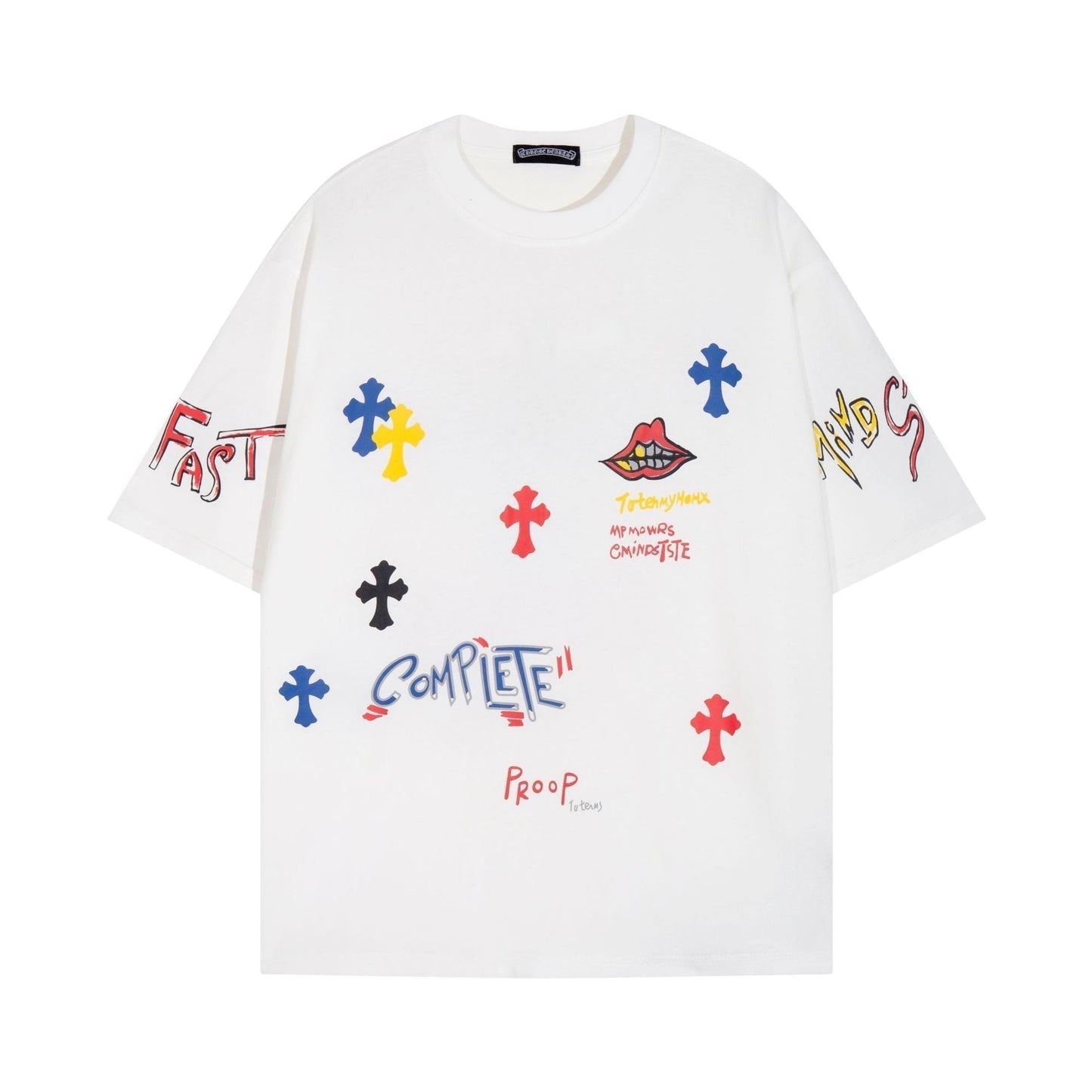 Chrome Heart T Shirts Cross Print Sanskrit Hand Painted Graffiti Short Sleeve T-Shirt