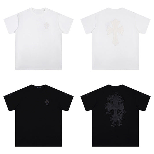 Chrome Heart T Shirts Croix Cross Color Embroidery Printed Short Sleeve T-Shirt Loose