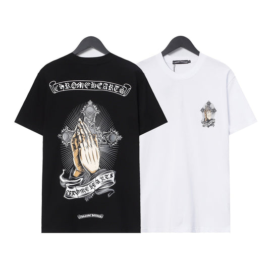 Chrome Heart T Shirts Croix Hands Ribbon Cross