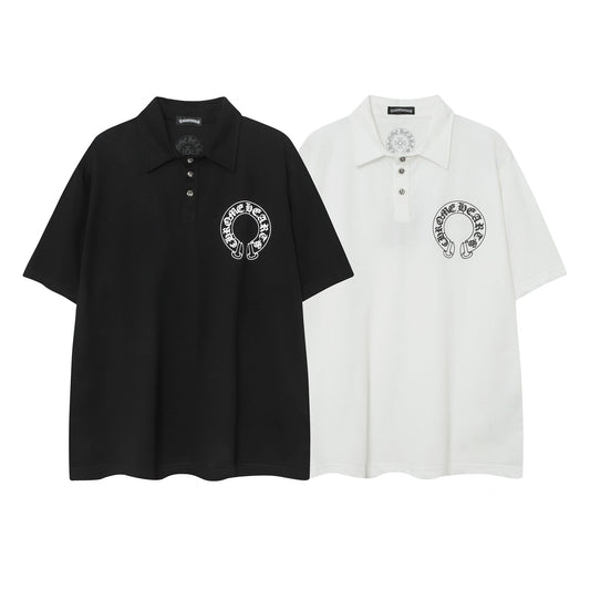 Chrome Heart T Shirts Sanskrit horseshoe print polo shirt short sleeve