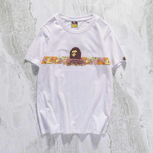 Bathing Ape T-Shirt Summer Casual Straight White Short Sleeve Cotton Round Neck T-shirt