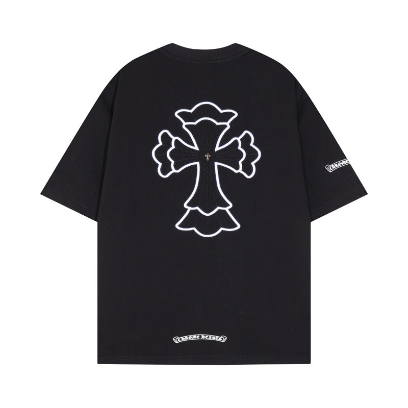 Chrome Heart T Shirts Cross Print Short Sleeve T-Shirt Loose