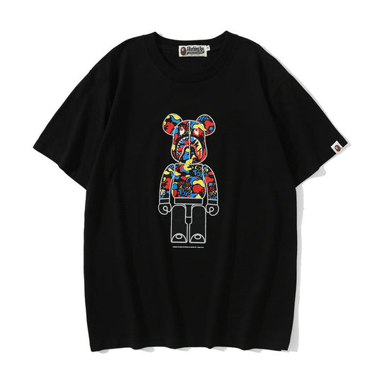 Bape Bearbrick T-Shirt Spring And Summer Leisure Loose Classic Cartoon Print