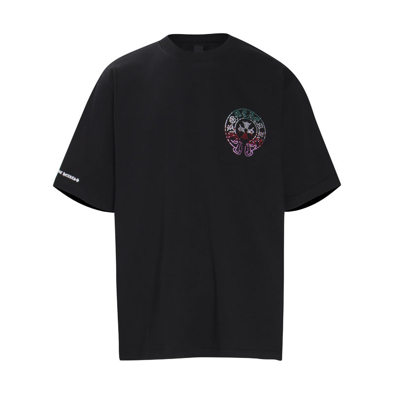 Chrome Heart T Shirts Horseshoe Sanskrit Cross Color Hot Diamond Short Sleeve T-Shirt